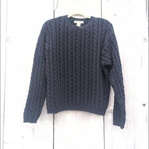 Vintage 90's Eddie Bauer Heavyweight Chunky Cable Knit Sweater Navy Women's Med
